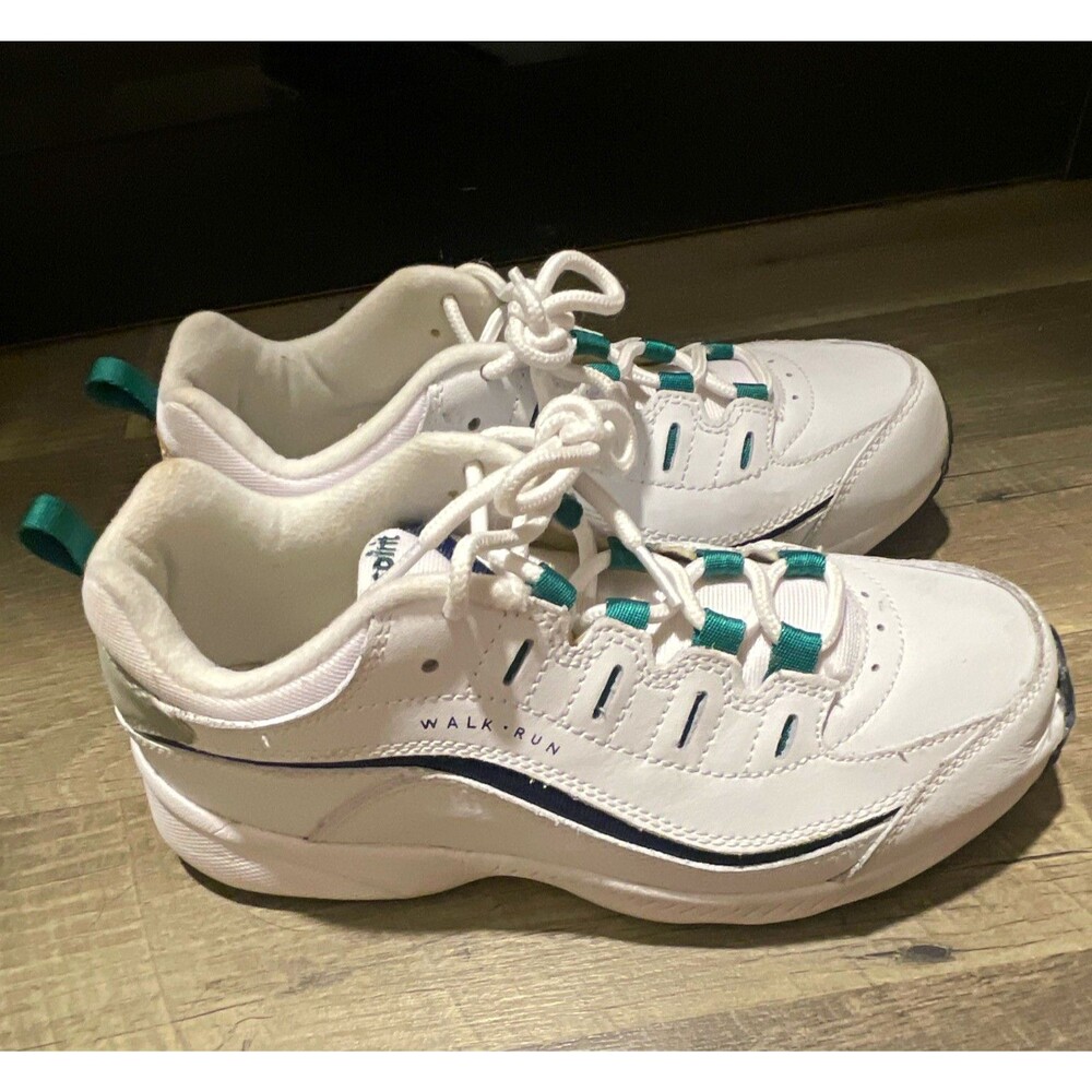 Easy Spirit Romy Women's 7 W Wide White Walking Shoes Sneakers Navy Teal